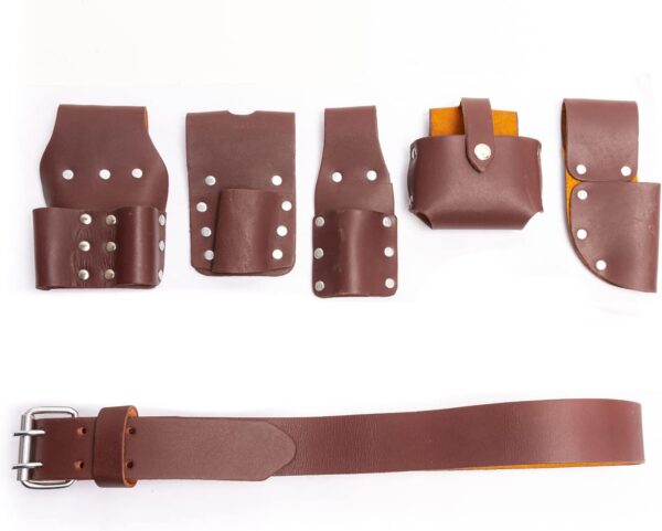 FUERI 6 Pcs Leather Scaffolding tool belt for Carpenters and Electricians Maroon