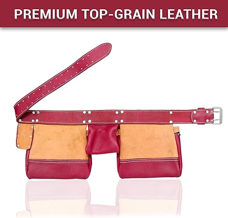 FUERI Heavy Duty Construction Tool Belt, 11 Pockets Tool Pouch Maroon