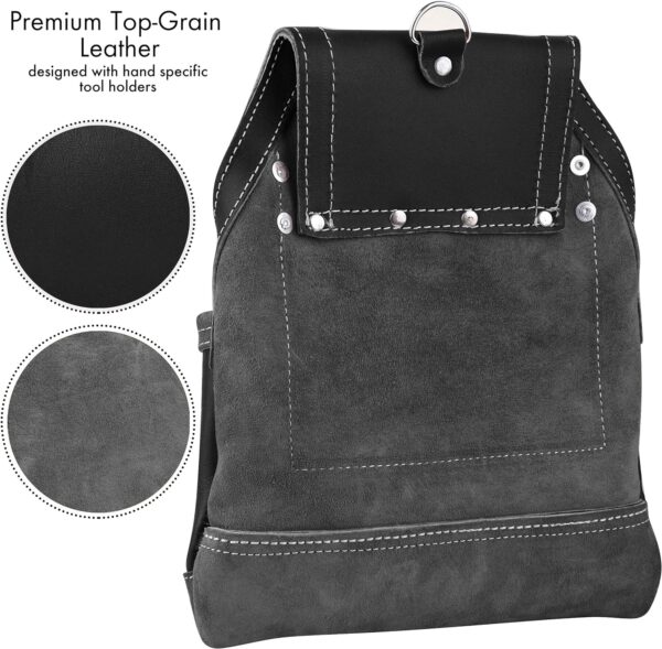 FUERI Leather Tool Pouch for Carpenters 10 Pocket Framers Belt Bag Black