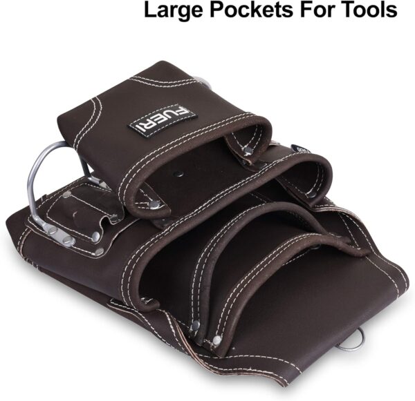 FUERI Leather Tool Pouch for Carpenters 10 Pocket Framers Belt Bag Chocolate