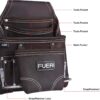 FUERI Leather Tool Pouch for Carpenters 10 Pocket Framers Belt Bag Chocolate