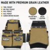 FUERI Nylon & Leather Tool Belt for Men | Heavy Duty Tool Bag set with 2 Pouches Black & Beige