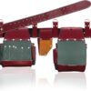 FUERI Nylon & Leather Tool Belt for Men | Heavy Duty Tool Bag set with 2 Pouches Maroon & Green