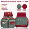 FUERI Nylon & Leather Tool Belt for Men | Heavy Duty Tool Bag set with 2 Pouches Maroon & Green