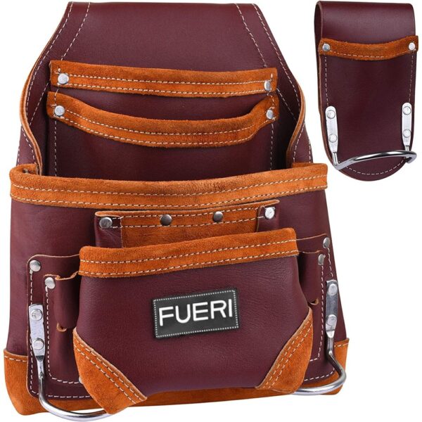 FUERI Professional 10 Pocket Carpenter Tool Pouch Framers Bag Maroon