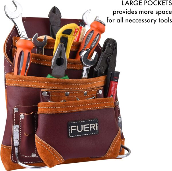 FUERI Professional 10 Pocket Carpenter Tool Pouch Framers Bag Maroon