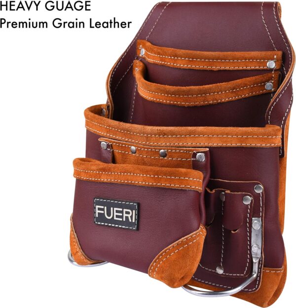 FUERI Professional 10 Pocket Carpenter Tool Pouch Framers Bag Maroon