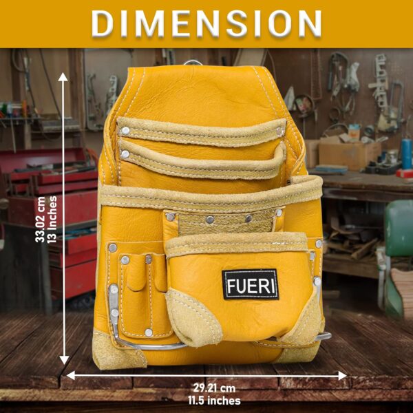 FUERI Professional 10 Pocket Carpenter Tool Pouch Framers Bag Yellow