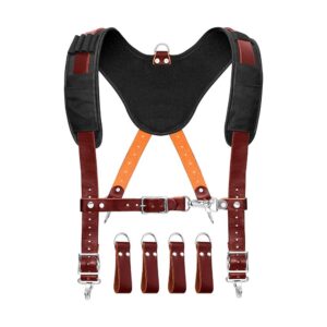 FUERI Tool Belt Suspender with 4 Detachable D-Loop for Construction Tool Belt Maroon