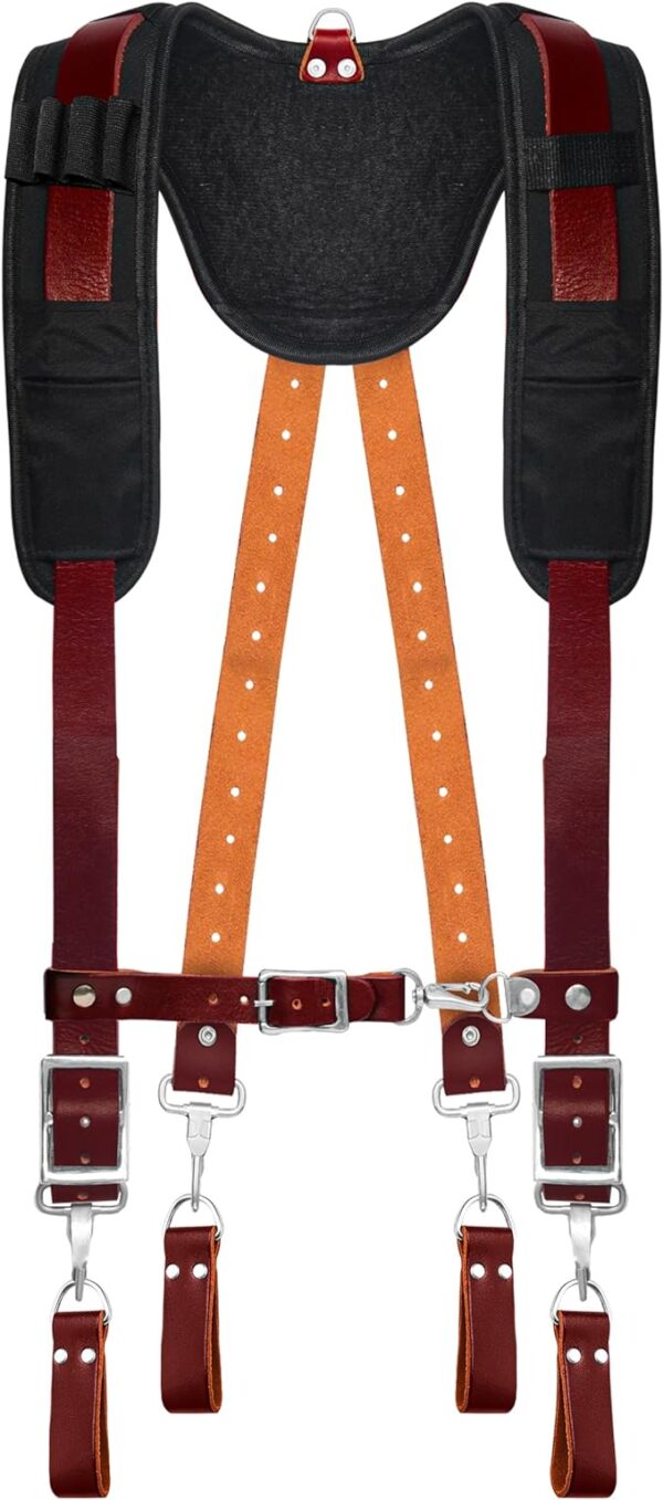 FUERI Tool Belt Suspender with 4 Detachable D-Loop for Construction Tool Belt Maroon