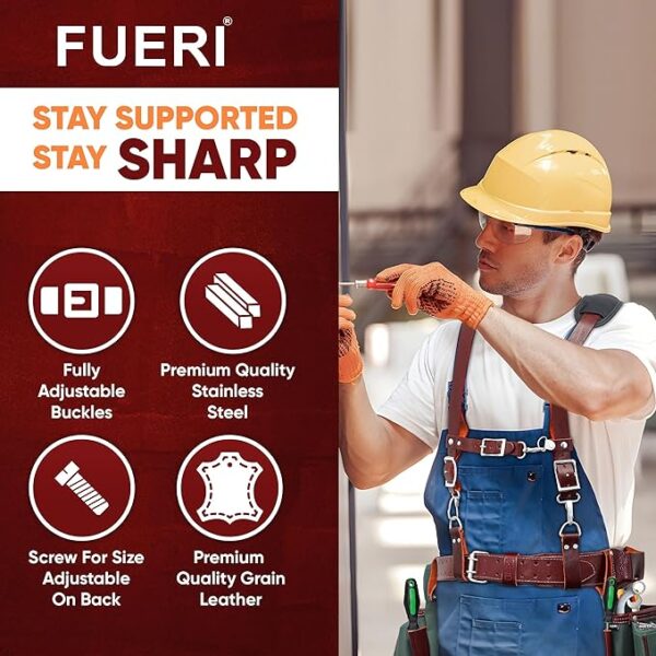 FUERI Tool Belt Suspender with 4 Detachable D-Loop for Construction Tool Belt Maroon