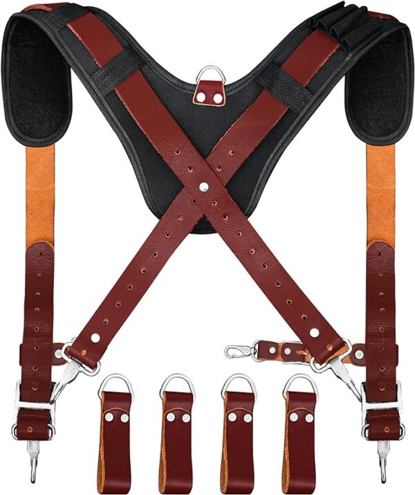 FUERI Tool Belt Suspender with 4 Detachable D-Loop for Construction Tool Belt Maroon