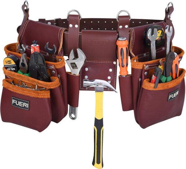 FUERI Tool Pouch Framers Combo Tool Belt Tool Kit Maroon