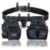 Heavy Duty 19 Pocket Leather Tool Belt Multipurpose Pockets Black