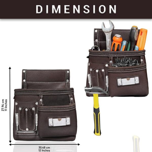 FUERI Heavy Duty Construction Tool Belt, 11 pockets Tool Pouch Chocolate