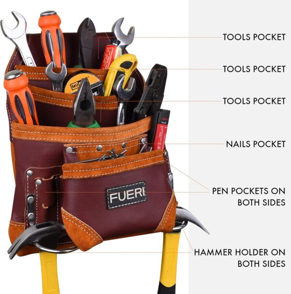 FUERI Professional 10 Pocket Carpenter Tool Pouch Meroon