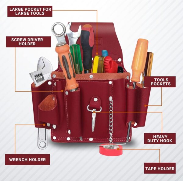 FUERI Professional 5 Pocket Electrician Tool Pouch Maroon