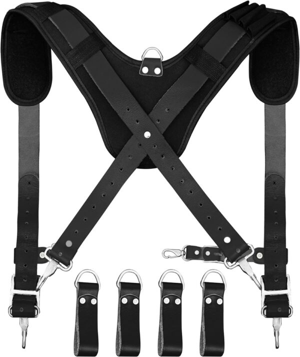 FUERI Tool Belt Suspender with 4 Detachable D-Loop Black