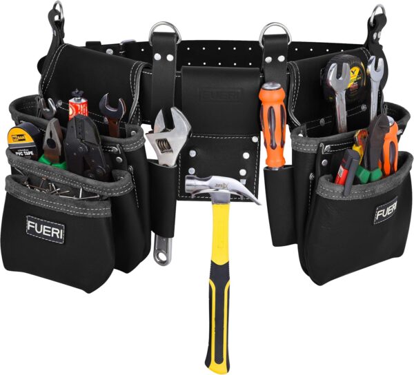 FUERI Tool Belts for Men, Framers Pouch, Heavy Duty Black