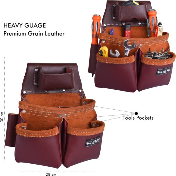 Heavy Duty 19 Pocket Leather Tool Belt Multipurpose Pockets Maroon.8jpg