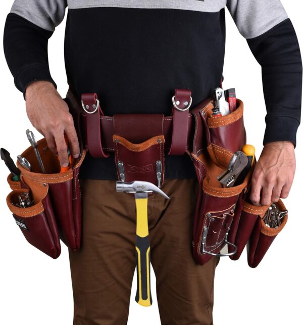 Heavy Duty 19 Pocket Leather Tool Belt Multipurpose Pockets Maroon.8jpg