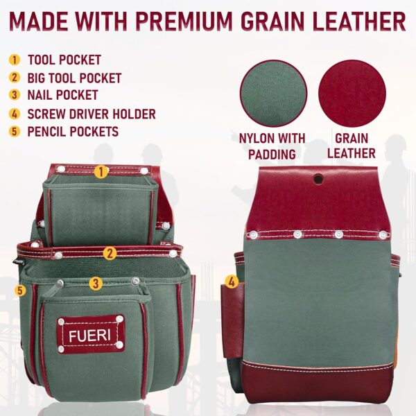 FUERI Nylon & Leather Tool Belt Bags for Men and women's, Green Maroon